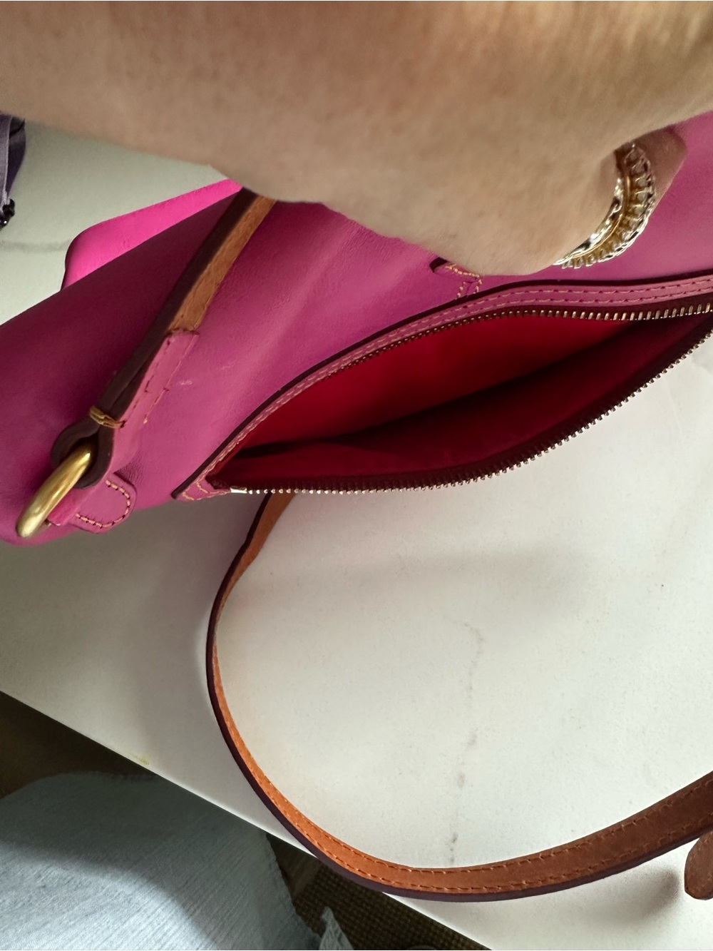 Women's Dooney &Bourke Hot Pink Leather Fold-Over Cross Body bag - Picture 8 of 14
